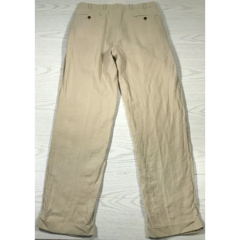 Brooks Brothers 100% Irish Linen Pants 36x30 Men Beige Lightweight Chino Pleated